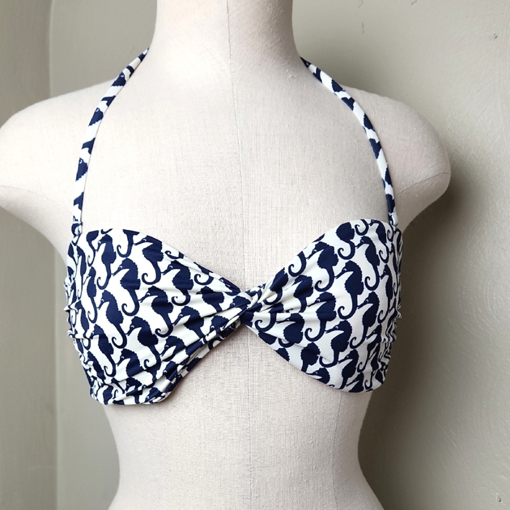 Jcrew Seahorse Print Bikini Top Bandeau Halter Swim Bathing Suit Lined - Small